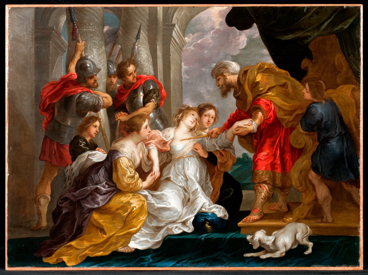 Ester se představuje v paláci (olej na mědi) od Willem van the Elder Herp