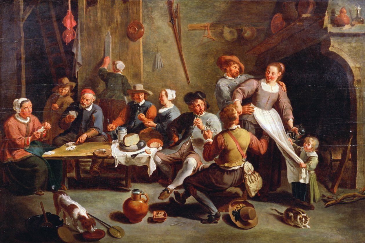 Interiér hostince s hráči karet od Willem van the Elder Herp