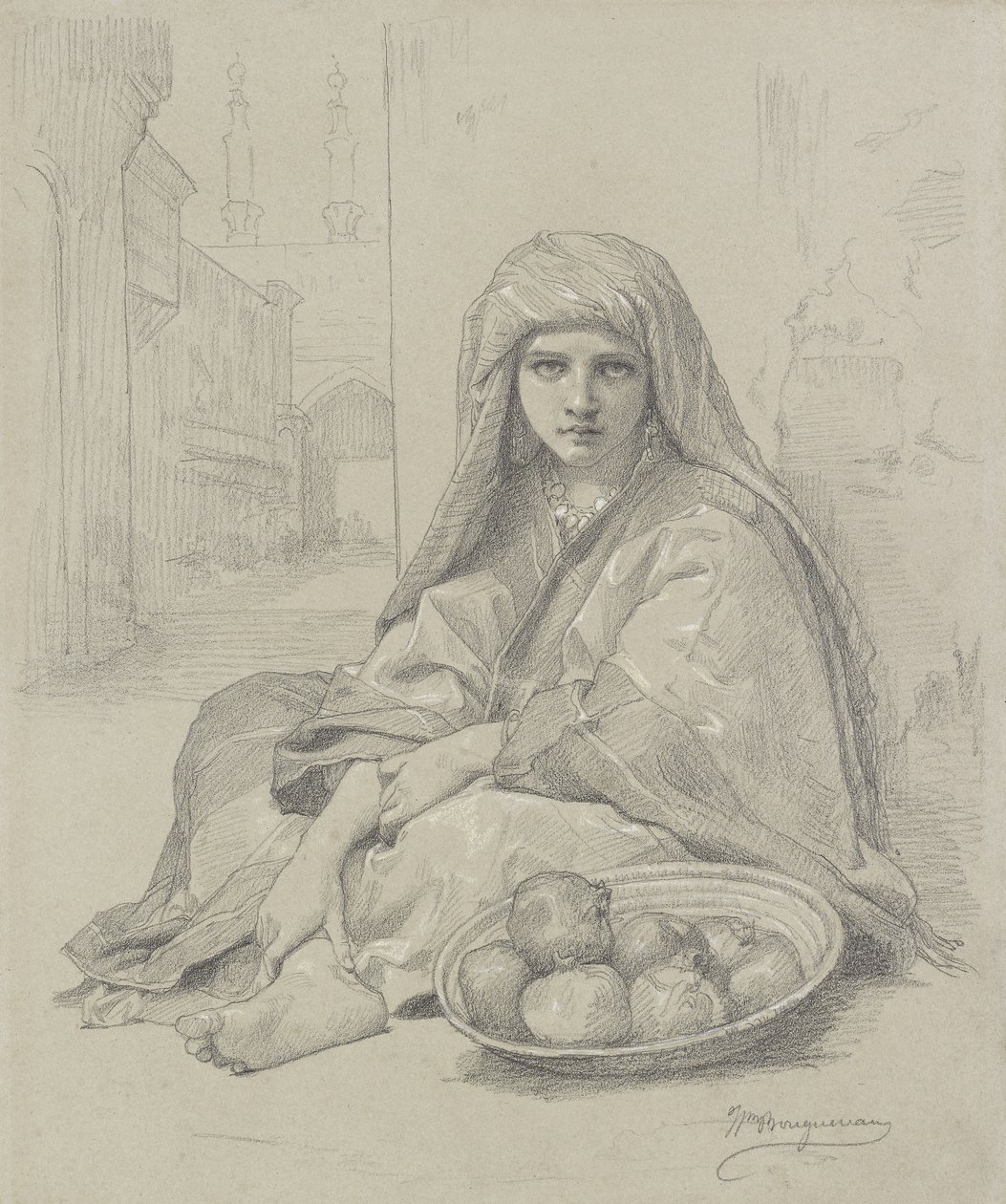 Alžírská dívka prodávající granátová jablka, 19. století od William Adolphe Bouguereau