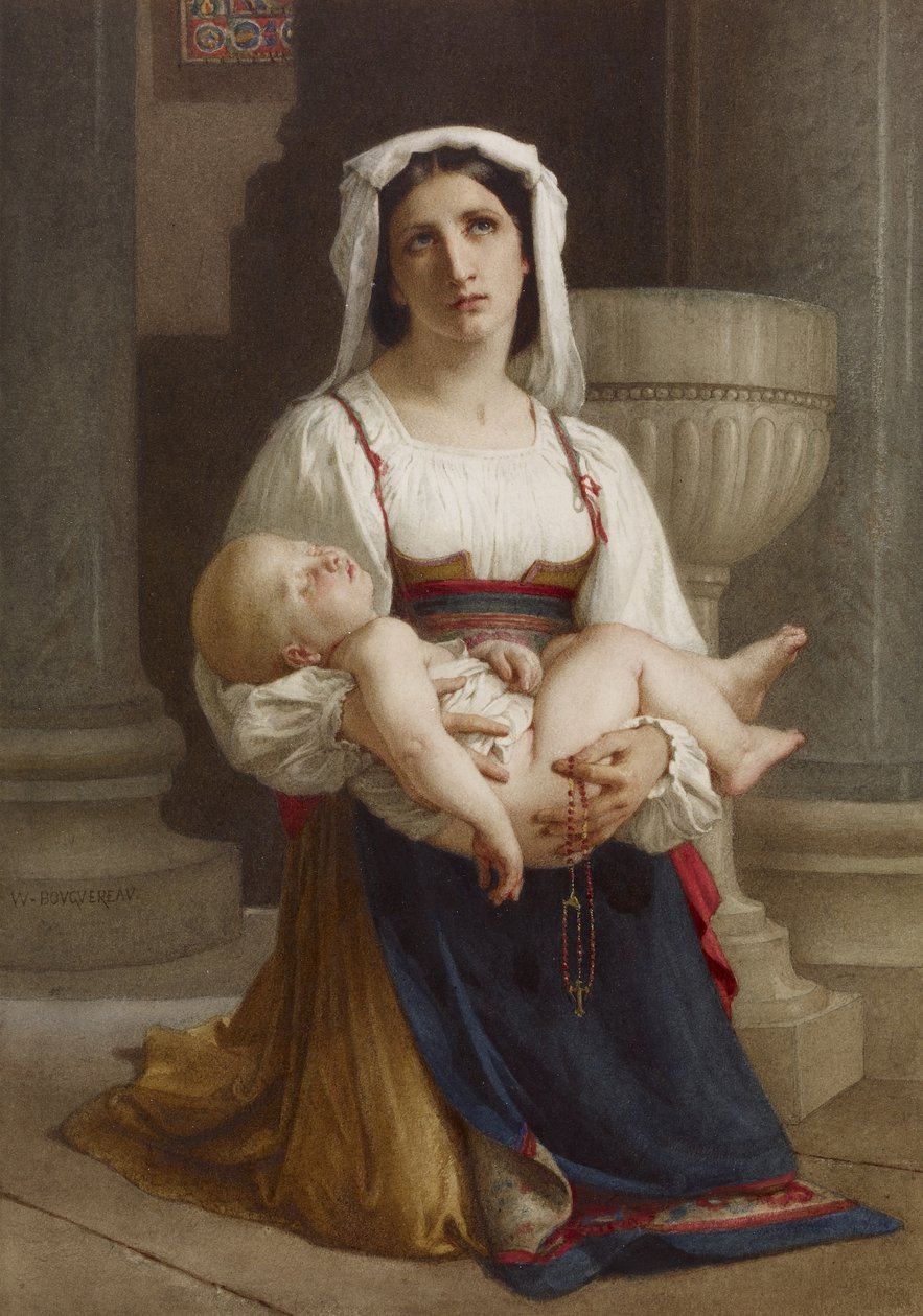 Italský rolník klečící s dítětem od William Adolphe Bouguereau