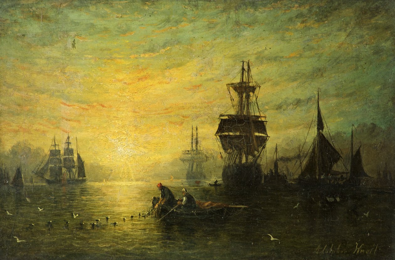 Západ slunce s loděmi, 1875 od William Adolphus Knell