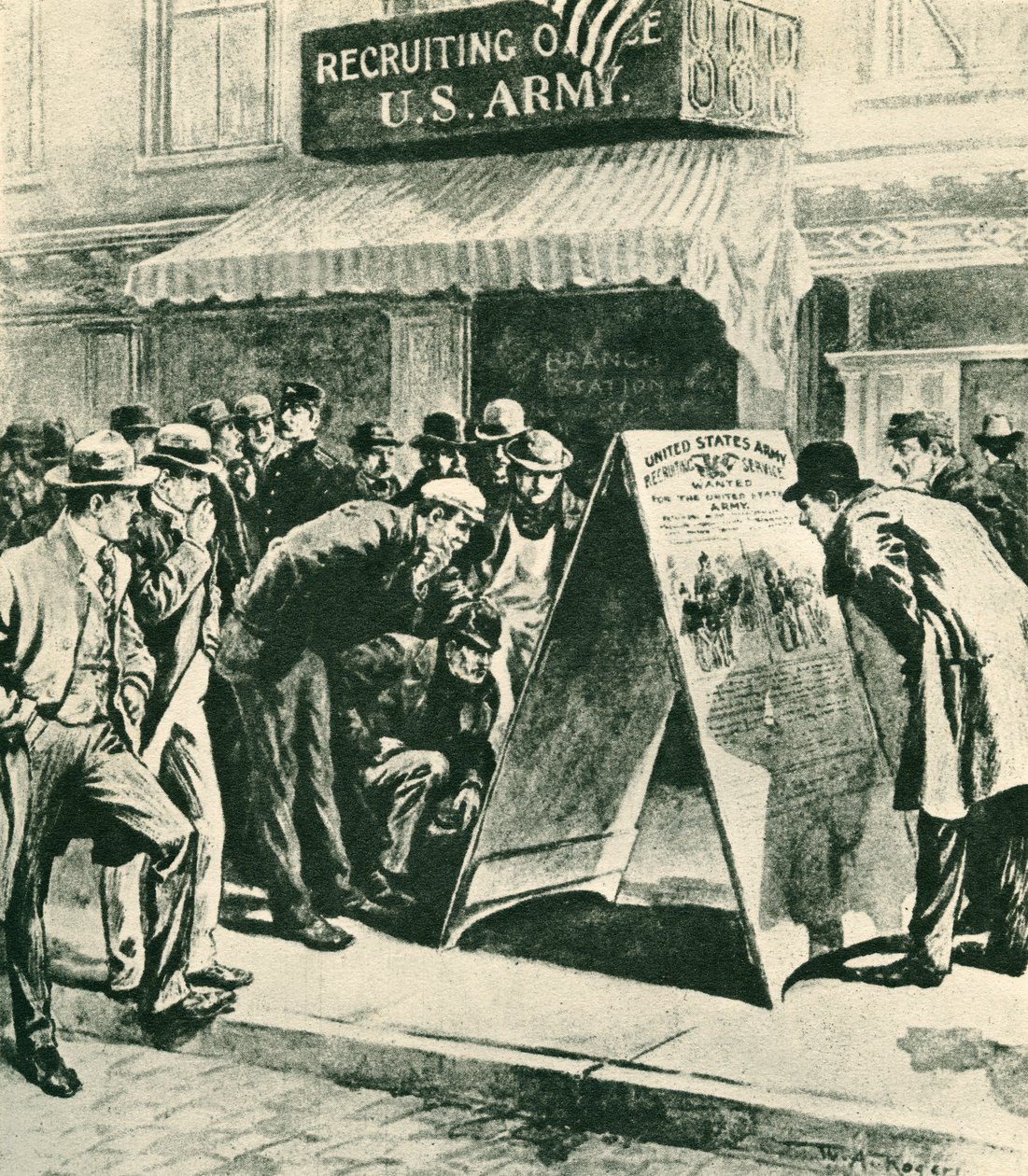 Dav před náborovým úřadem americké armády od William Allen Rogers