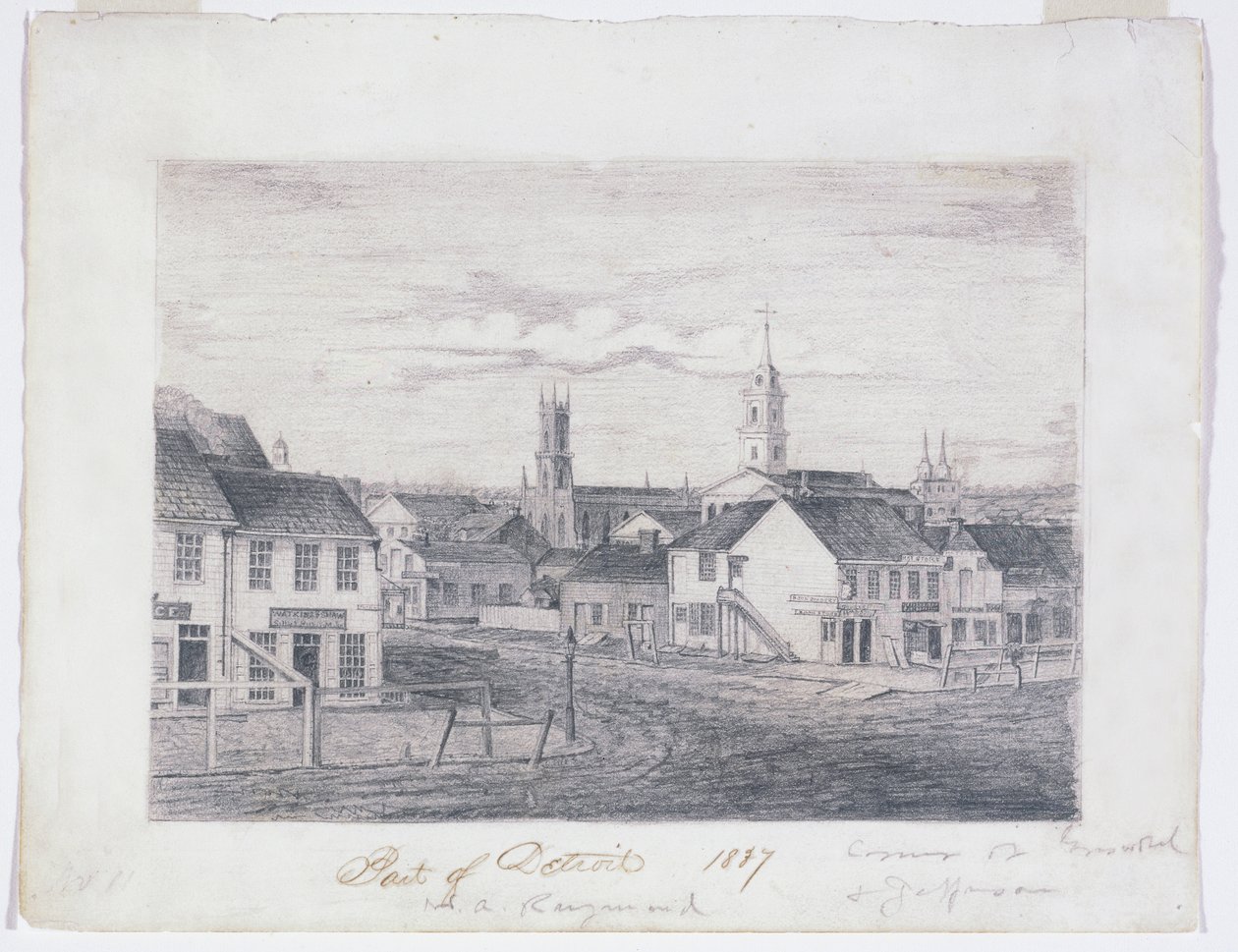 Část Detroitu v roce 1837, kolem roku 1837 (grafitová tužka na tkaném papíře) od William Asa Raymond