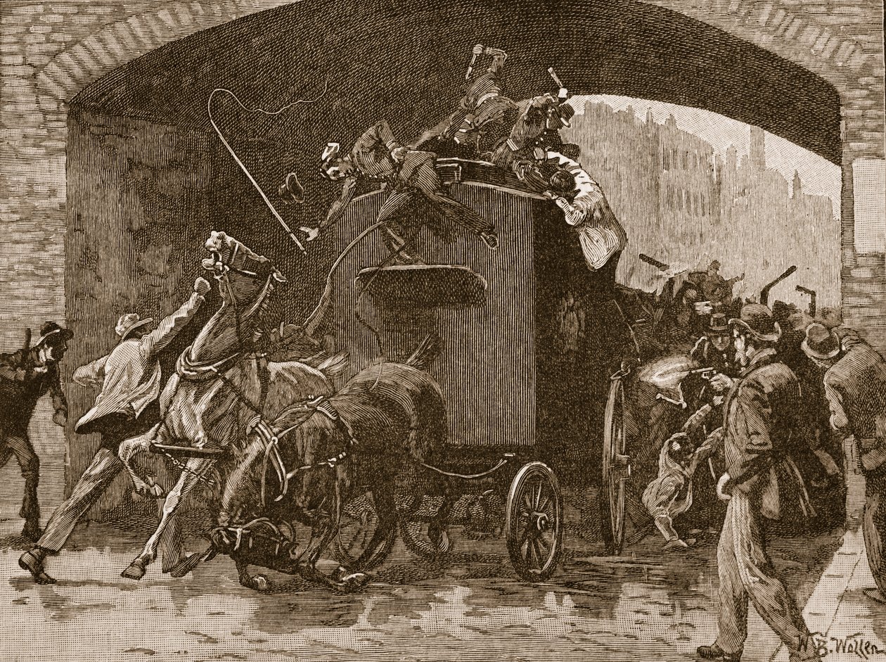 Útok Fenianů na policejní vůz v Manchesteru, 1867, ilustrace z "Cassell