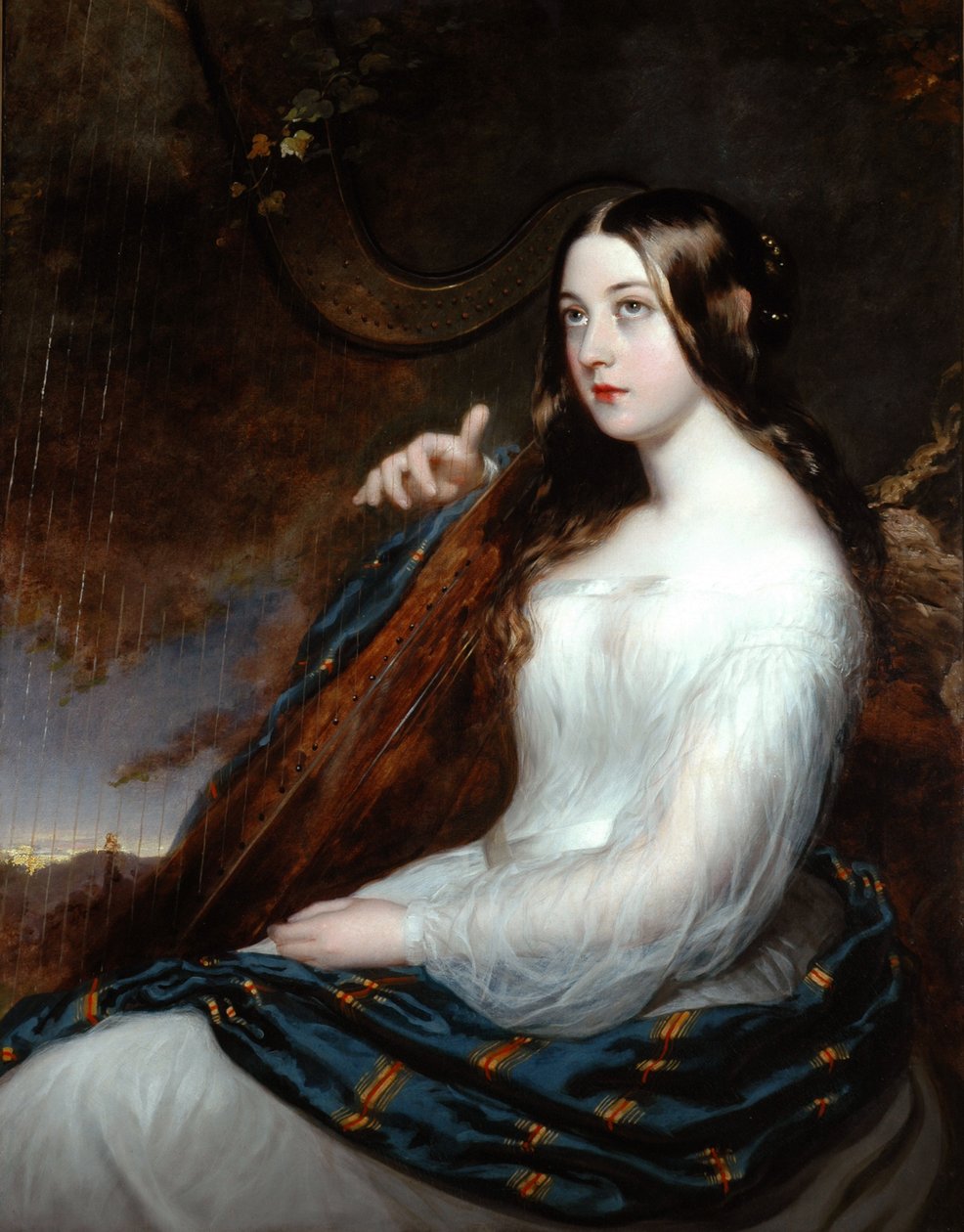 Sarah Curran hraje na harfu, 1800 od William Beechey