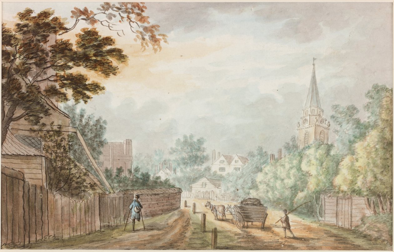 Pohled v Lane poblíž Battersea Fields (tužka a akvarel na papíře) od William Beilby