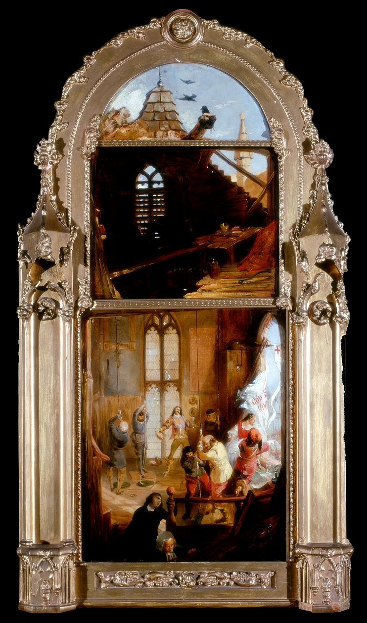 Zvoníci a kavalíři oslavující vstup Karla II. do Londýna při restaurování, kolem roku 1842 od William Bell Scott