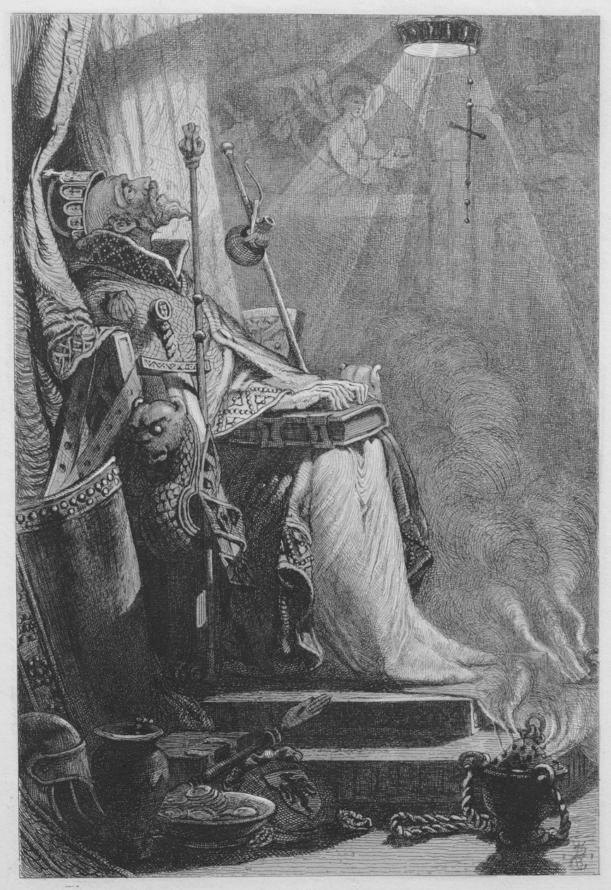 Císař Karel Veliký ve své hrobce (důkazný lept) od William Bell Scott
