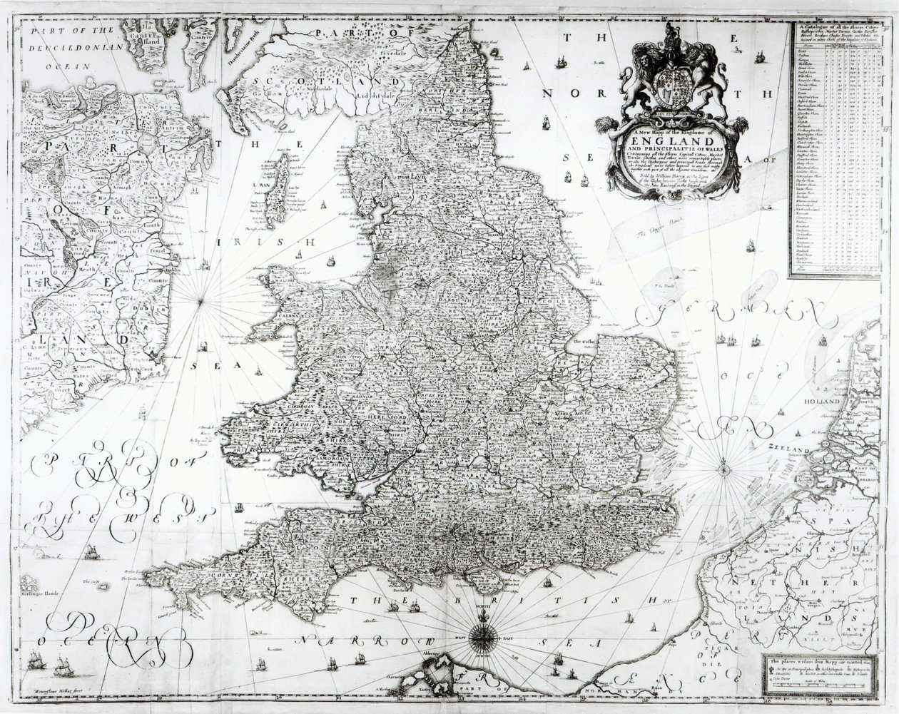 Nová mapa Anglického království a Waleského knížectví, 1669 od William Berry