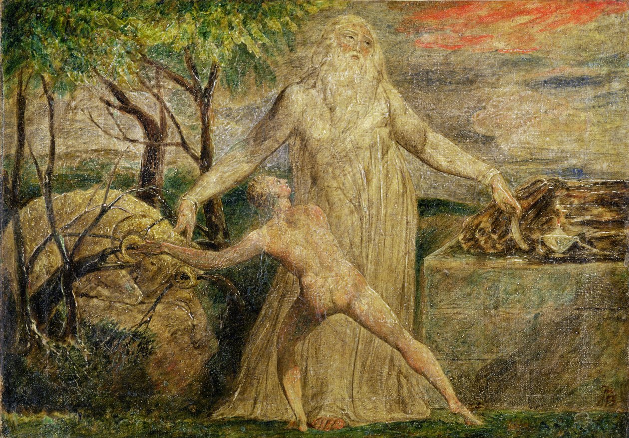 Abraham a Izák, 1799-1800 (tempera, pero a inkoust na plátně) od William Blake