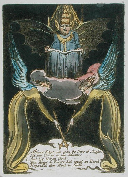 Albions Angel rose..., deska 12 z Evropy. A Prophecy, 1794 (reliéfní lept s wc & olej na papíře) od William Blake