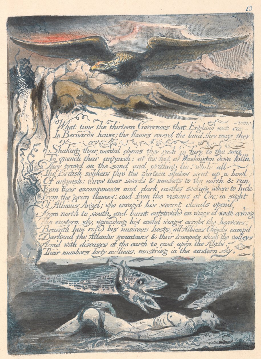 Amerika. Proroctví, talíř 15, V kolik třináct guvernérů ... od William Blake