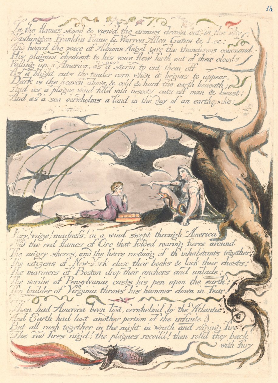 Amerika. Prophecy, Plate 16, In the Flames Stood .... od William Blake