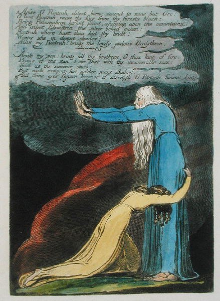 Arise O Rintrah... deska 9 z Evropy. A Prophecy, 1794 (reliéfní lept tištěný tmavě hnědou barvou s wc a olejem na papíře) od William Blake