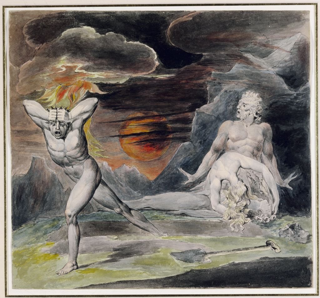 Kain prchající před Božím hněvem od William Blake