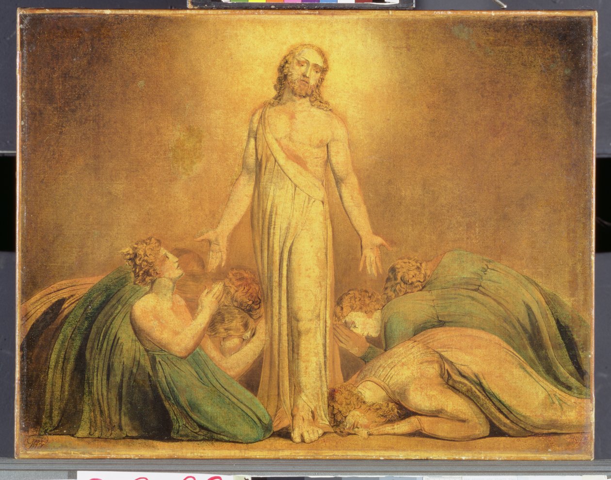 Kristus zjevující se apoštolům po zmrtvýchvstání, 1795-1805 (barevný tisk s čb a perem a tuší na papíře) od William Blake