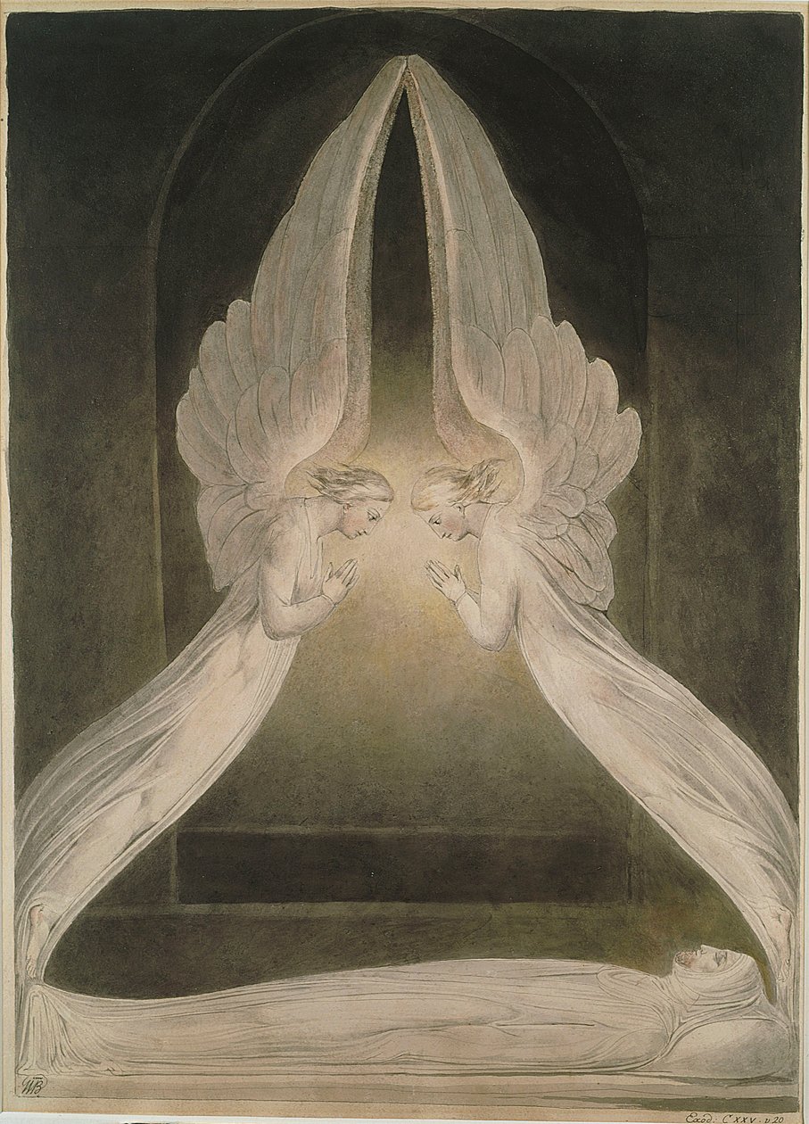 Kristus v hrobě, střežený anděly od William Blake