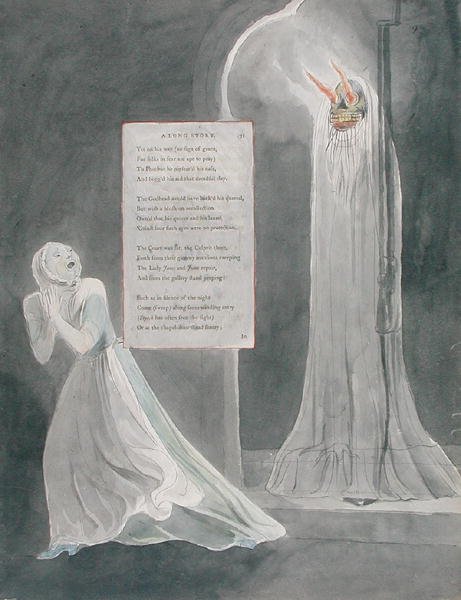 Návrh 31 pro Dlouhý příběh v Básních Thomase Graye, vydaných v letech 1797-98 (čb s perem a tuší na papíře) od William Blake