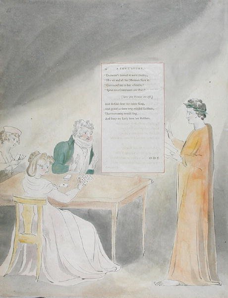 Design 34 pro A Long Story in The Poems of Thomas Gray, publikovaný 1797-98 (wc s perem a inkoustem na papíře) od William Blake