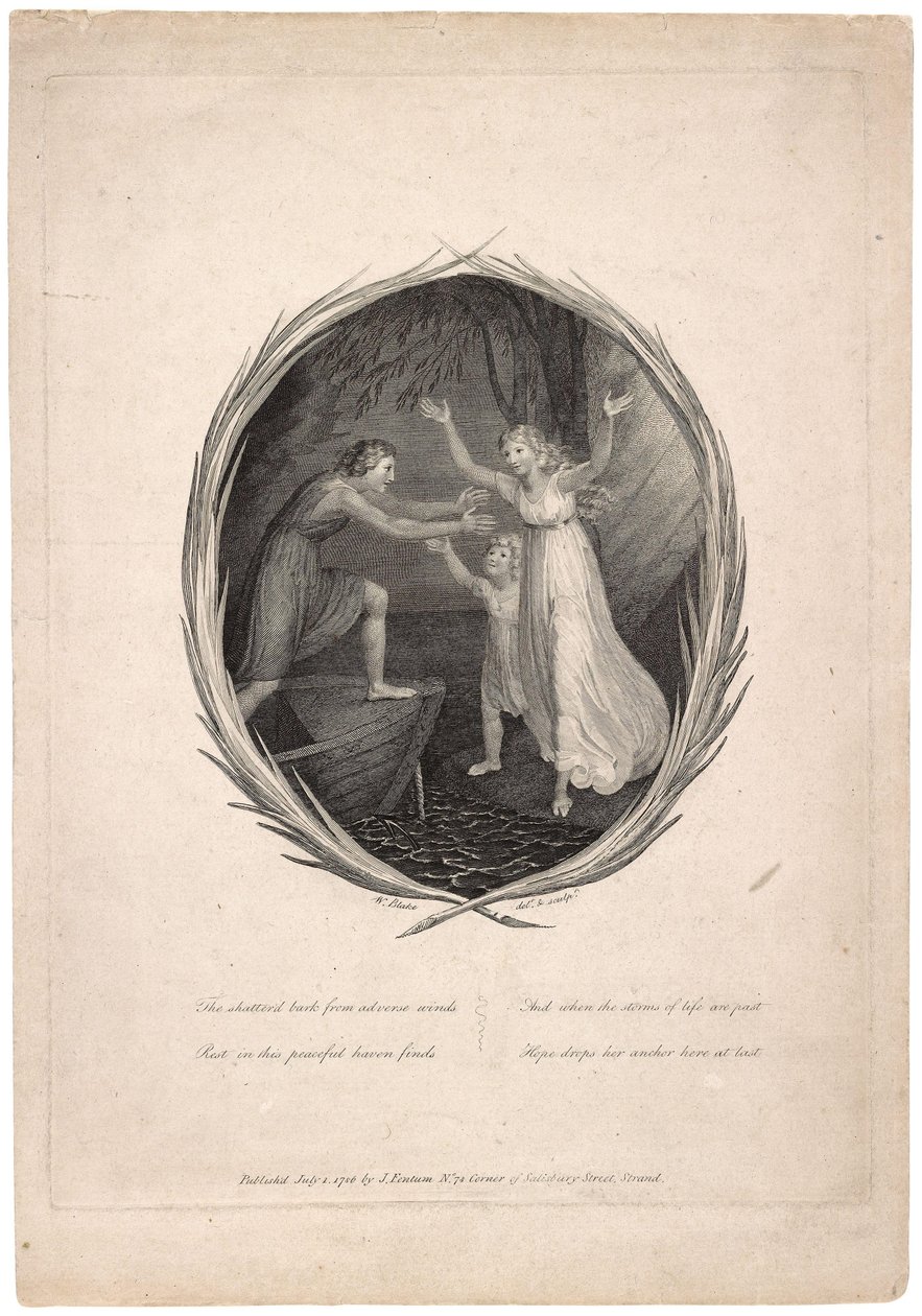 Návrh na titulní list notového záznamu Elegie zhudebněné Thomasem Comminsem od William Blake