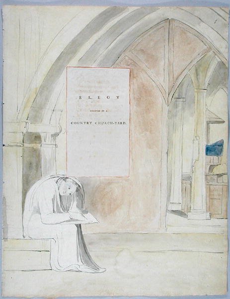 Elegie napsaná v Country Church-Yard, design 105 z The Poems of Thomas Gray, 1797-98 (wc s perem a inkoustem na papíře) od William Blake