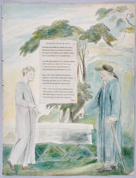Elegie napsaná v Country Church-Yard, design 113 z The Poems of Thomas Gray, 1797-98 (wc s perem a inkoustem na papíře) od William Blake