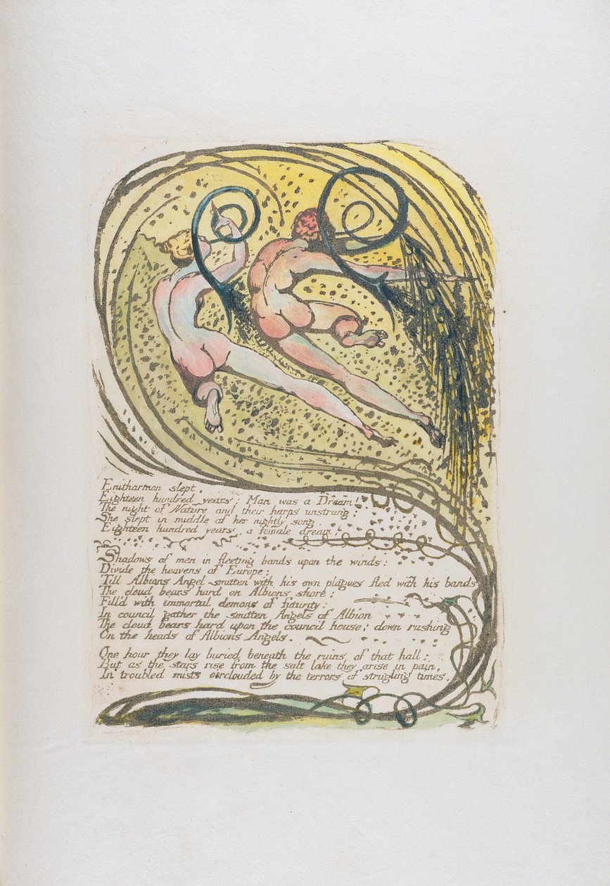 "Enitharmon spal...", deska 10 z knihy "Evropa: Proroctví", 1794 (reliéfní lept tištěný tmavě hnědou barvou) od William Blake