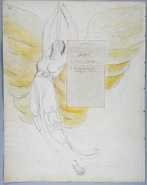Epitaf na paní Clarke, návrh 102 z The Poems of Thomas Gray, 1797-98 (wc s perem a inkoustem na papíře) od William Blake