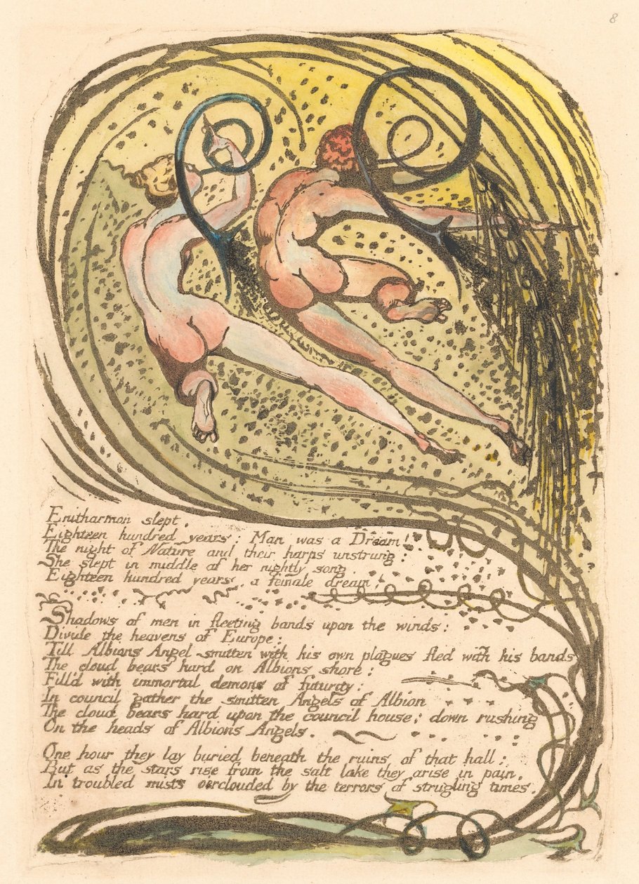 Evropa. Proroctví, talíř 10, Enitharmon spal. . . . (Bentley 12) od William Blake