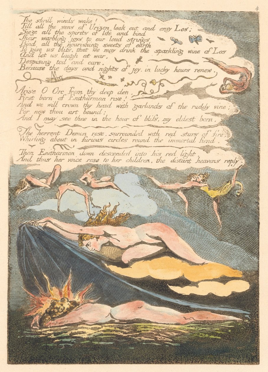 Evropa. Proroctví, talíř 6, Probouzí se pronikavý vítr. . . . (Bentley 7) od William Blake