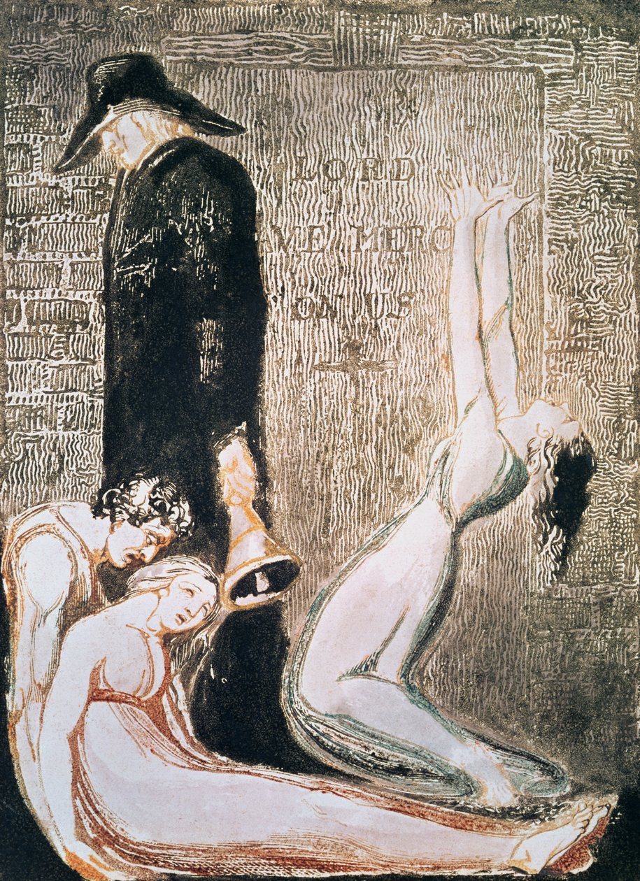 Evropa proroctví; Mor, c.1794 (reliéfní lept, rytina, wc) od William Blake