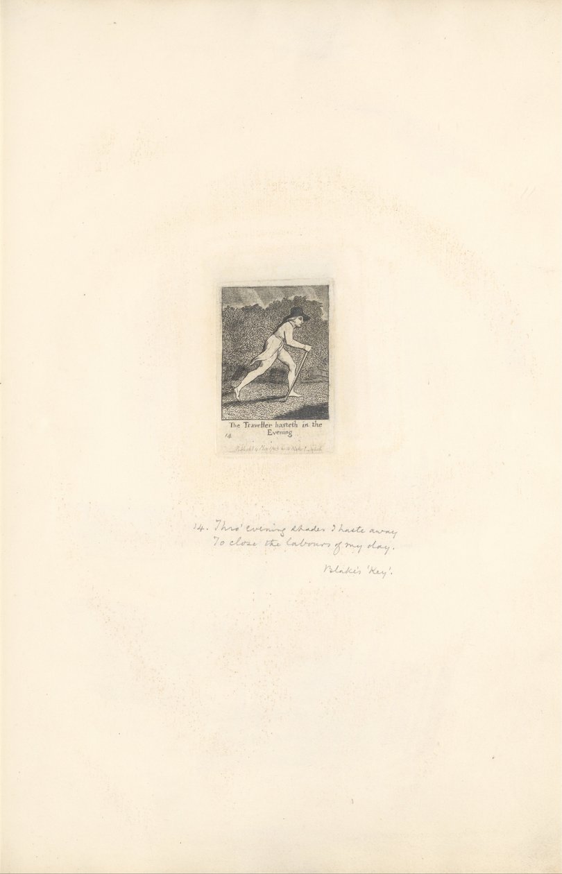 Pro pohlaví- Rájové brány, talíř 16, Cestovatel spěchá večer od William Blake