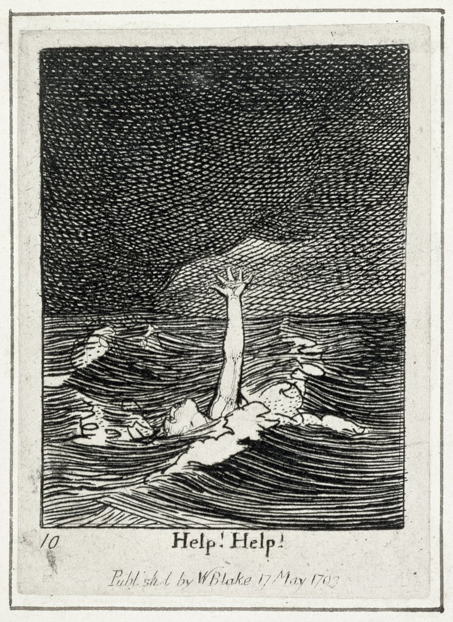 Pomoc! Help!, deska 10 z For the Sexes, The Gates of Paradise, pub. 1793 (čárová rytina) od William Blake