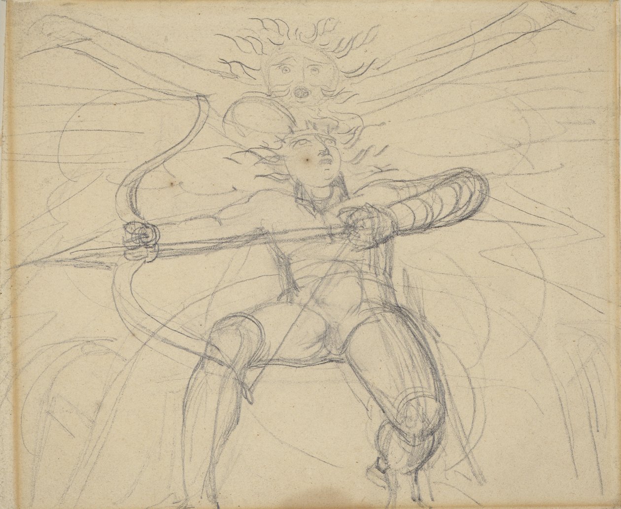 Hyperion, ze Studie pro Grays Poems, strana 46 (grafit na papíře) od William Blake