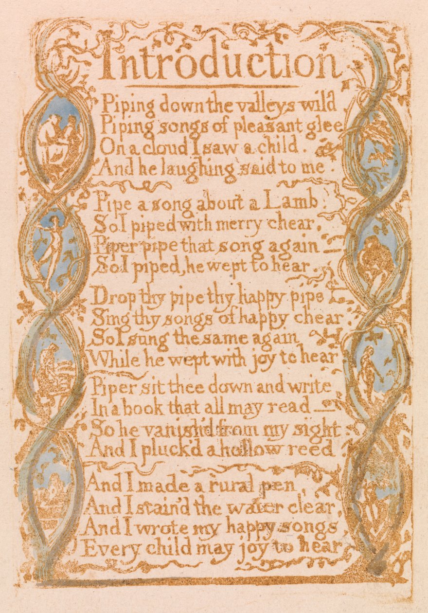 Úvod, deska 3 z Songs of Innocence, 1789 (reliéfní lept s wc na papíře) od William Blake