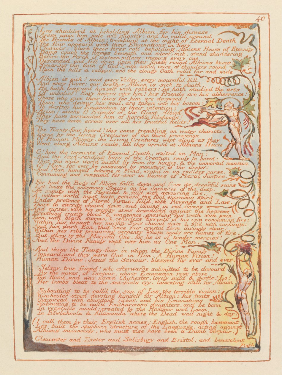 Jeruzalém, talíř 40, Los shudderd při pohledu na Albion .... od William Blake