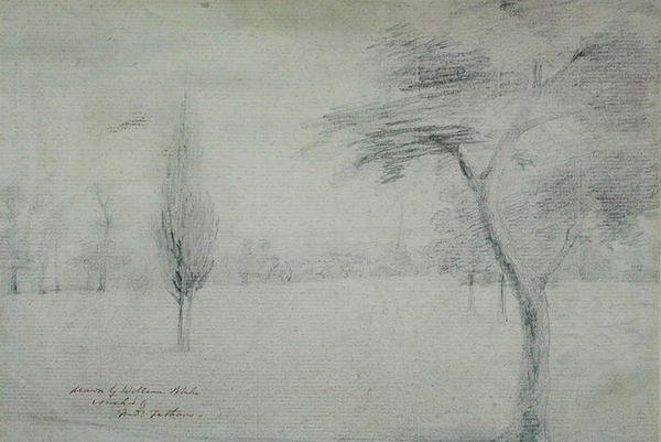 Krajina s věží, kolem roku 1801 od William Blake