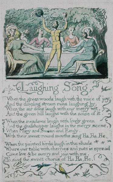 Laughing Song, deska 13 z Songs of Innocence, 1789 (ručně kolorovaný reliéfní lept akvarelem) od William Blake