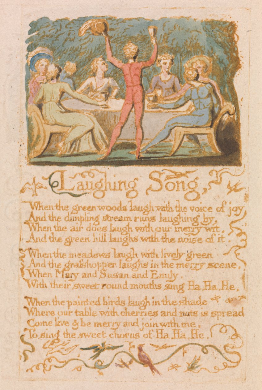Laughing Song, deska 28 z Songs of Innocence, 1789 (reliéfní lept s wc) od William Blake