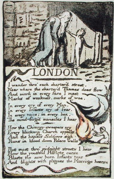 London, deska 51 (Bentley 46) z Songs of Innocence and of Experience (Bentley Copy L) 1789-94 (vyvýšený lept s perem a wc) od William Blake