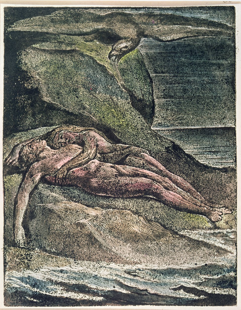 Milton a Poem: Albion on the rock, 1804 (reliéfní lept, bílá rytina, wc) od William Blake
