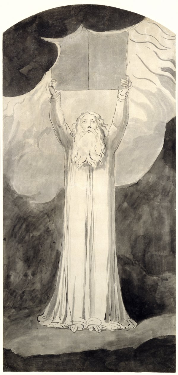 Moses Receiving the Law, cca 1780 (štětec a černý inkoust přes grafit na papíře) od William Blake