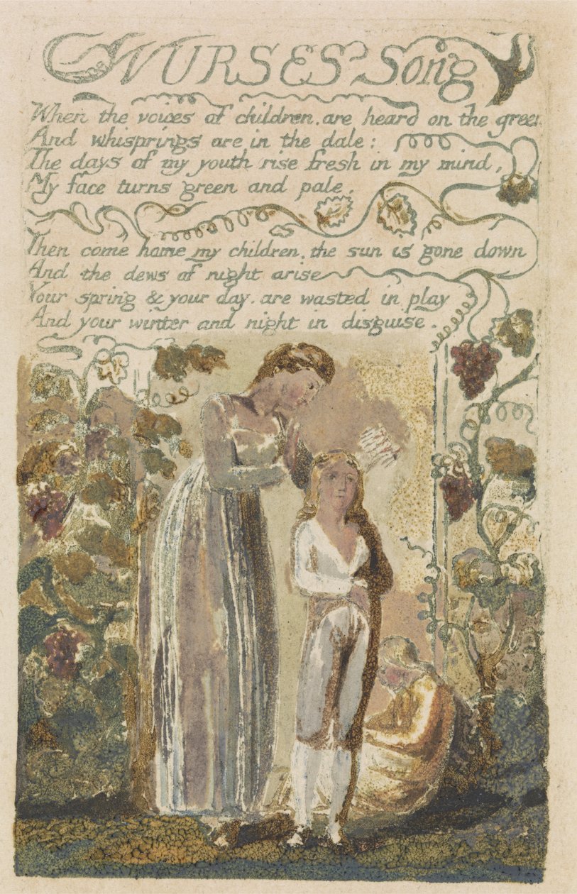 Nurses Song, deska 36 z Songs of Experience, 1794 (reliéfní lept s wc) od William Blake
