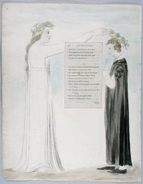 Óda na hudbu, návrh 100 z The Poems of Thomas Gray, 1797-98 (wc s perem a inkoustem na papíře) od William Blake