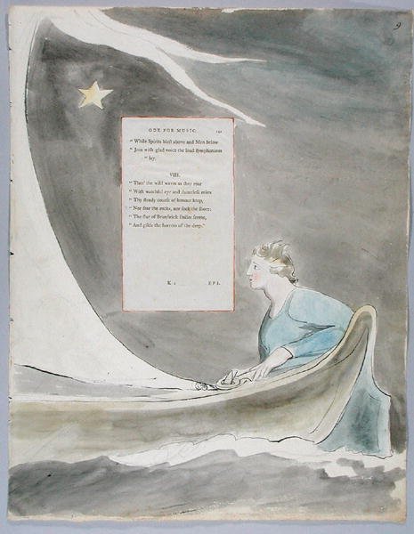 Óda na hudbu, návrh 101 pro The Poems of Thomas Gray, 1797-98 (wc s perem a inkoustem na papíře) od William Blake