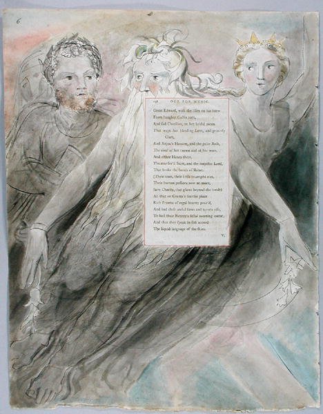 Óda na hudbu, návrh 98 z The Poems of Thomas Gray, 1797-98 (wc s perem a inkoustem na papíře) od William Blake