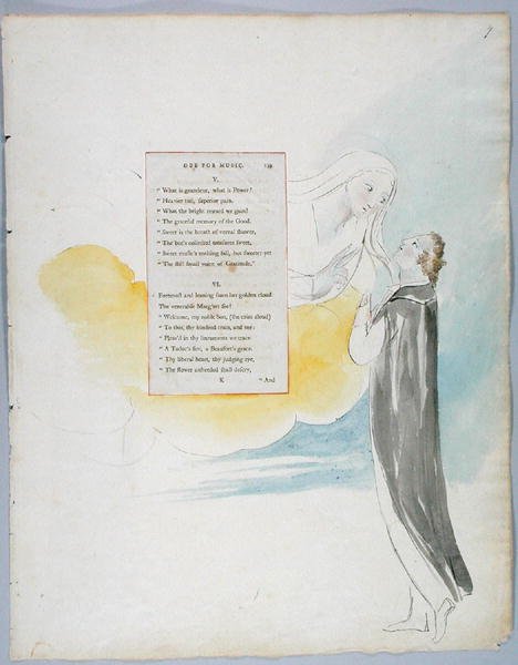 Óda na hudbu, návrh 99 z The Poems of Thomas Gray, 1797-98 (wc s perem a inkoustem na papíře) od William Blake