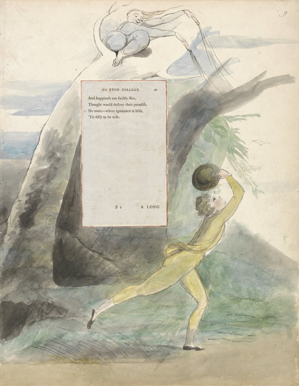 Óda na vzdálenou vyhlídku na Eton College, návrh 21 pro The Poems of Thomas Gray, 1797-98 (wc s perem a černým inkoustem) (viz 285542 pro druhou stranu) od William Blake
