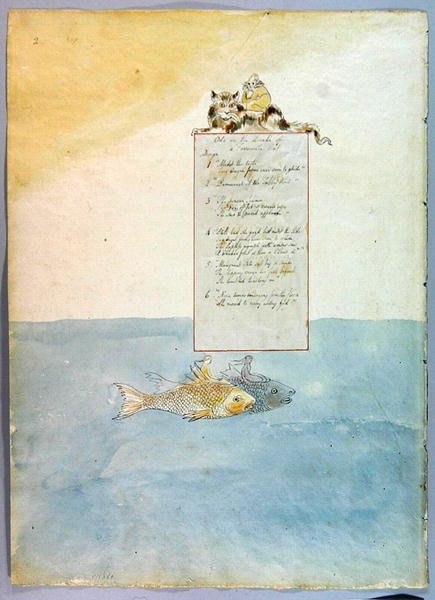 Óda na smrt oblíbené kočky, návrh 8 pro The Poems of Thomas Gray, 1797-98 (wc s perem a černým inkoustem) (viz 285539 pro recto) od William Blake