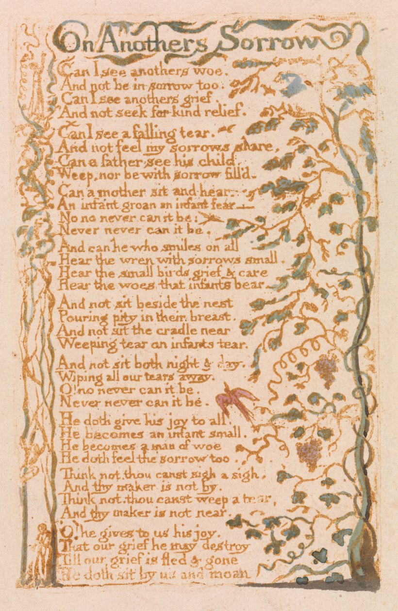 On Anothers Sorrow, deska 24 z Songs of Innocence, 1789 (reliéfní lept s wc) od William Blake
